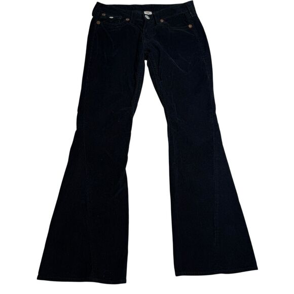 True Religion Womens Joey Big T Corduroy Flare Jeans Pants Size 31 Black Y2K - Picture 1 of 9